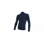 SENSOR MERINO DF pánské triko dl. rukáv zip deep blue + DÁREK DLE VÝBĚRU!